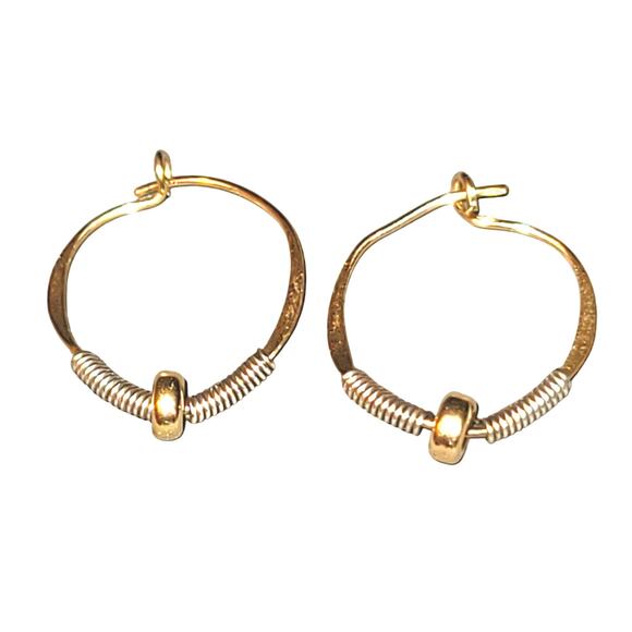 Vintage 10k Yellow Gold Sterling Silver Wire Wrapped Hoop Earrings